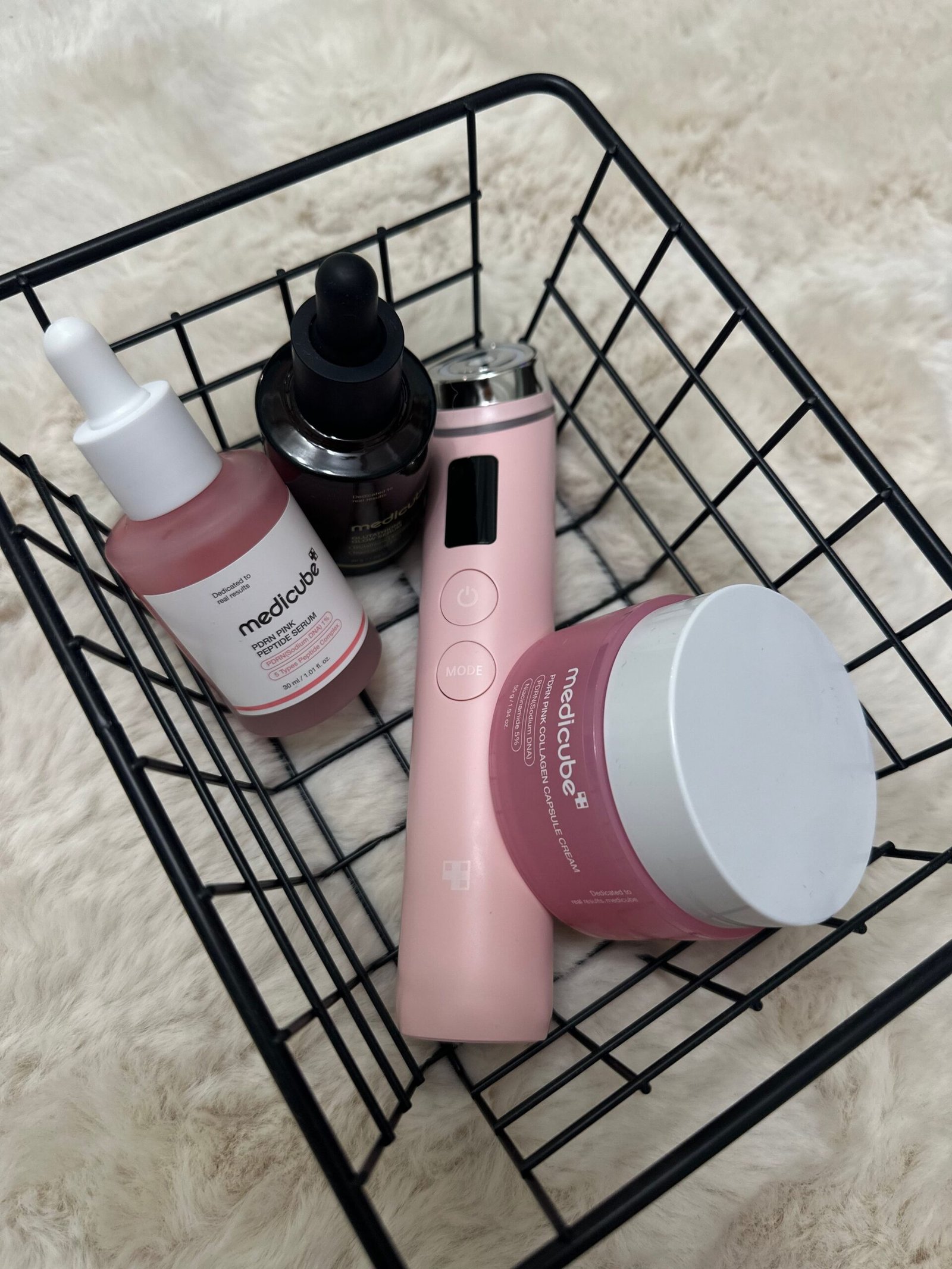 collection of medicube serum in basket